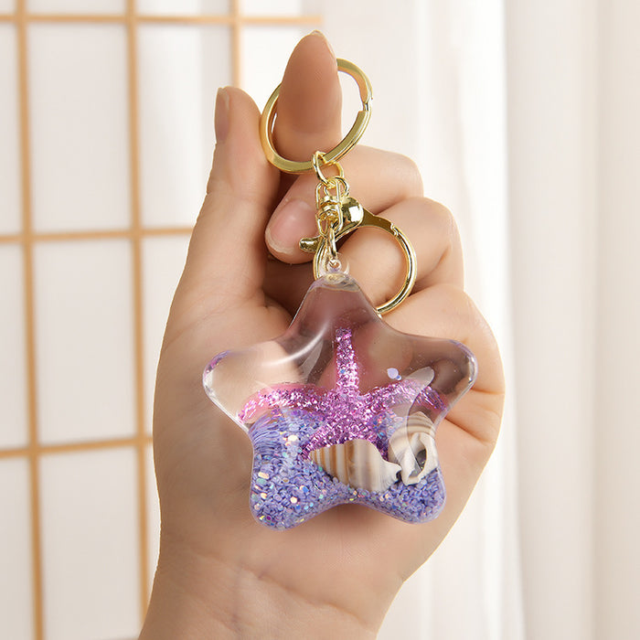 Wholesale Acrylic Oil-Filled,  Flowing Glitter Starfish Keychain