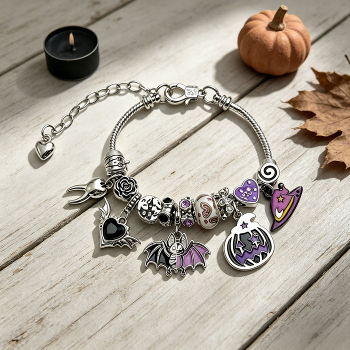 Wholesale Unisex Retro  Pumpkin Bat Owl Skull Pendant Beaded Bracelet Alloy Jewelry Accessory For Party