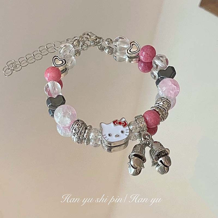 Wholesale Pink Beaded HK Cat Bracelet Fashion Jewelry Accessory Boutique Gift for Women