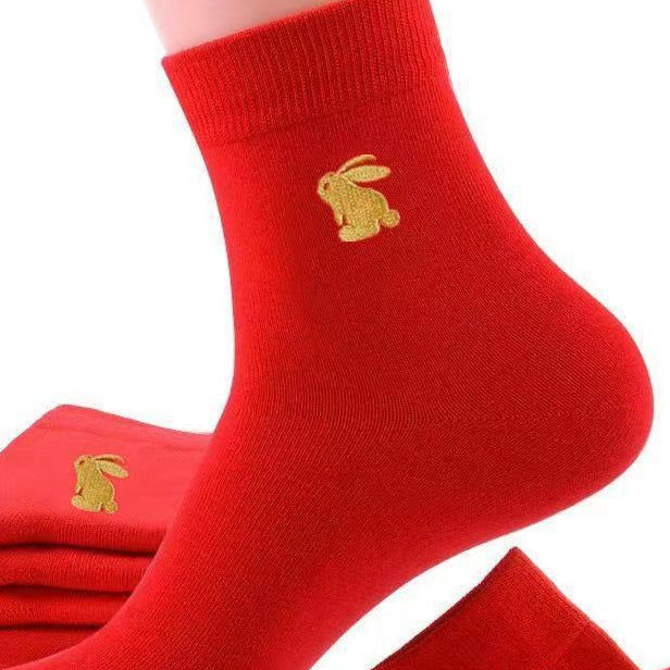 Wholesale Red Socks Men and Women Couple Red Socks Mid-tube Cotton Socks Fortune Red Socks