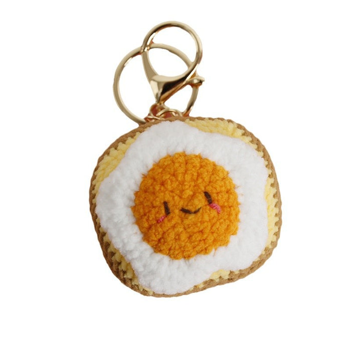 Wholesale Creative hand-woven egg yolk toast pendant wool crocheted cute key chain poached egg shape bag pendant