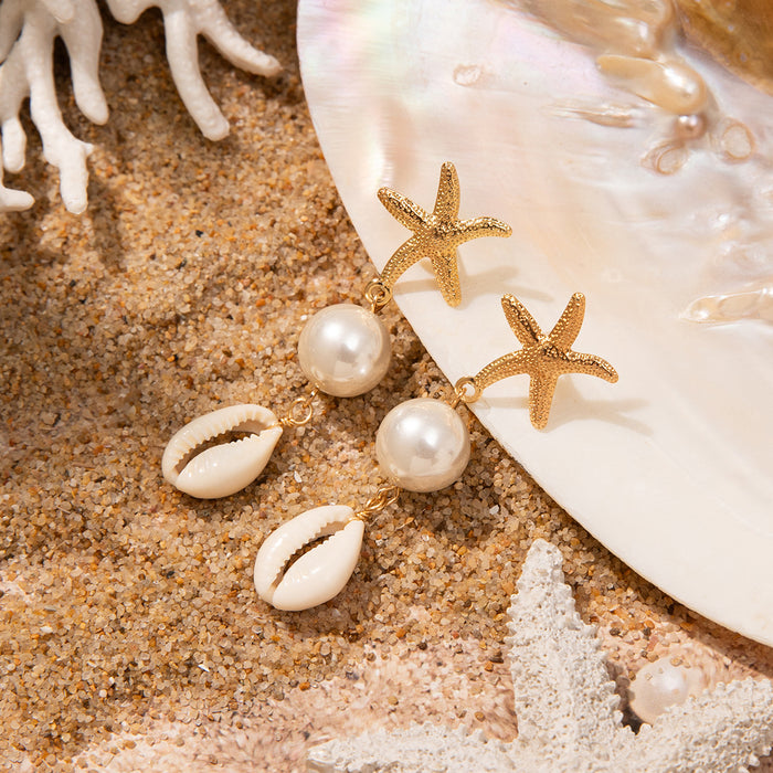 Wholesale Ocean holiday style starfish pendant earrings women ins style niche temperament shell earrings tide