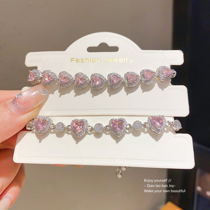 Wholesale Sparkling Zircon Heart Pendant Sliding Bracelet Fashion Layering Jewelry