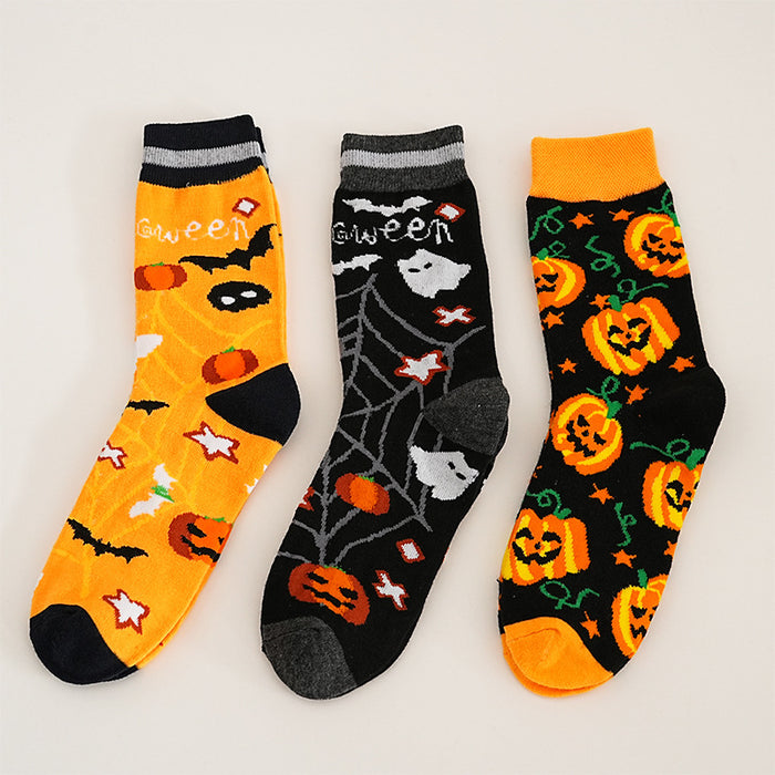 Wholesale  element pattern pumpkin ghost skull autumn and winter style warm breathable mid-tube socks