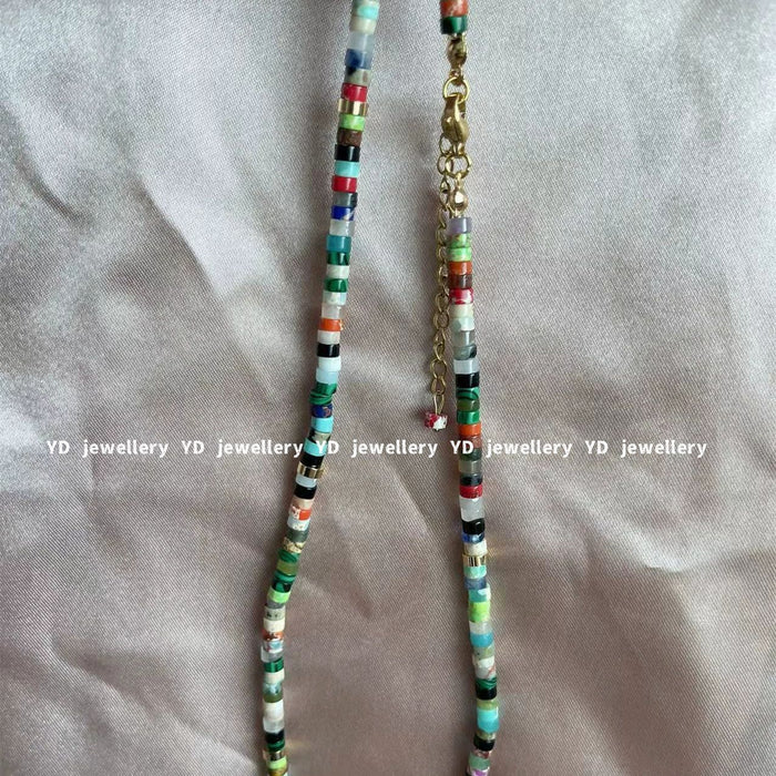 Wholesale Gemstone beaded moonstone patterned green water wave chain star and moon pendant stacked necklace