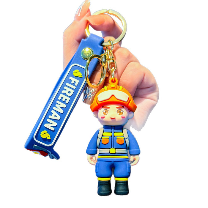 Wholesale Chinese Style Cartoon Traffic Police Firefighter PVC Keychain Pendant Fire Safety Campaign