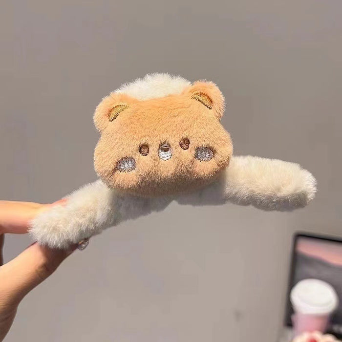 Wholesale  Cartoon Bear Plush Grab Clip Women's Back of Head Hair Clip Large Shark Clip Hair Volume Multi-Hair Clip Headwear