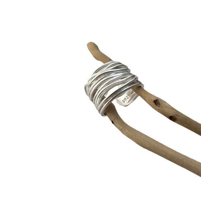 Wholesale Geometric lines cross winding ring, women's simple irregular wide edged open ring, exaggerated index finger ring