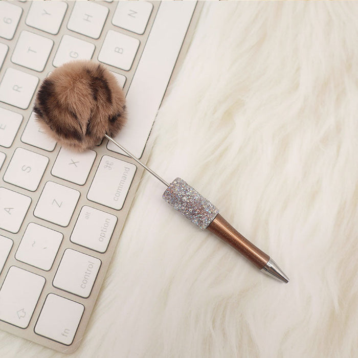 Wholesale Beadable Pens Sugar Rhinestone Leopard Print Pom Pom Pen Fluffy Pens JDC-PN-CY007