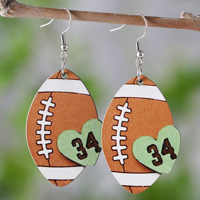 Wholesale Love Rugby LOVE Pendant Earrings Wooden Double-sided Sports Ear Accessories