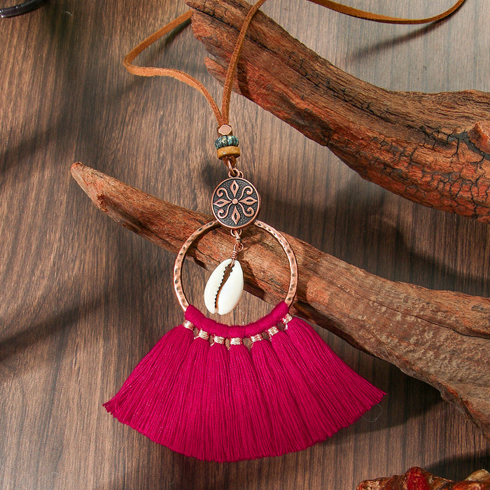 Wholesale Ethnic Literary Retro Tassel Flower Shell Necklace Fashion Accessory Gift MOQ≥2