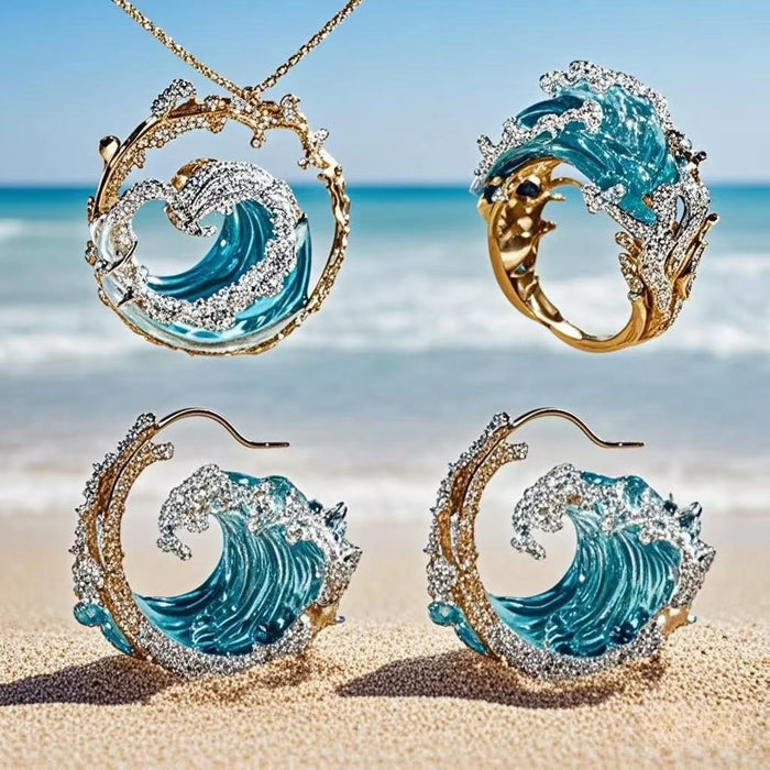 Wholesale Wave Necklace Set long necklace Ring Earrings