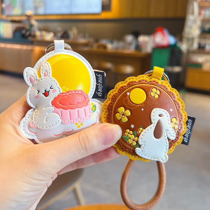 Wholesale Leather Mooncake Rabbit Keychain Pendant Cute Car Key Accessory Festival Gift