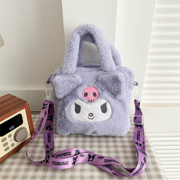 Wholesale Cute cartoon plush shoulder bags in various colors.