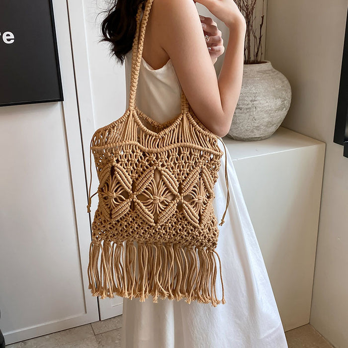 Wholesale Cotton Woven Bag  Shoulder Underarm Bag Straw  Beach Bag