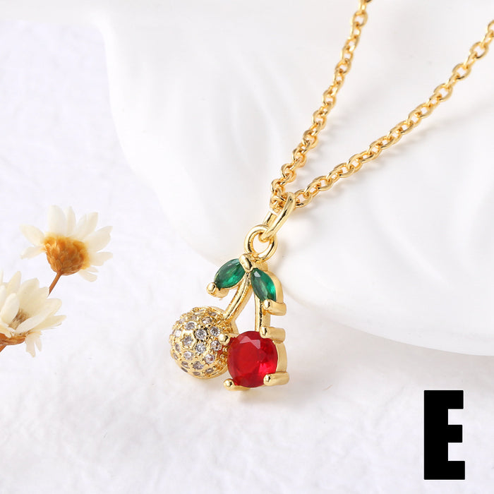 Wholesale Jewelry  Fruit Cherry Pendant Necklace Women Gold Plated Oil Drop Collarbone Chain