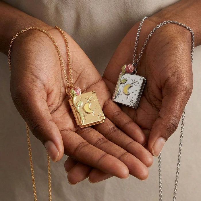 Wholesale Gold and Silver Star and Moon Three-Dimensional Rose Book Necklace Retro Openable Pendant Photo Box