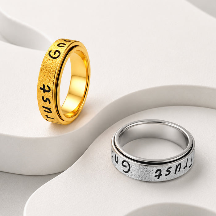 Wholesale Gold Plated Rotatable Engraved Stainless Steel Inspirational Ring