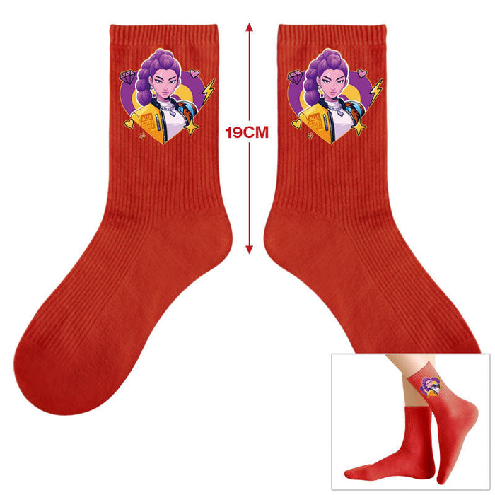 Wholesale Kpop Cute cartoon-themed printed colorful mid-calf socks