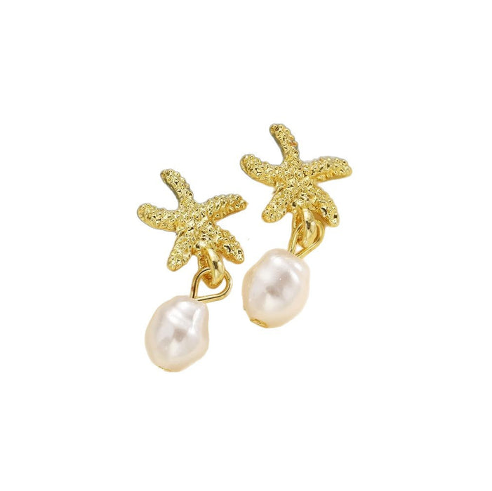Wholesale Imitation Pearl Pendant Earrings Starfish Scallop Earrings Gold Jewelry Earrings