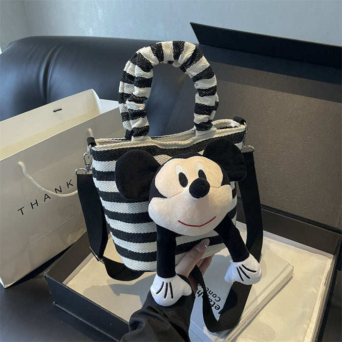 Wholesale Canvas bag, striped bucket handbag, cute doll, playful parent-child crossbody bag