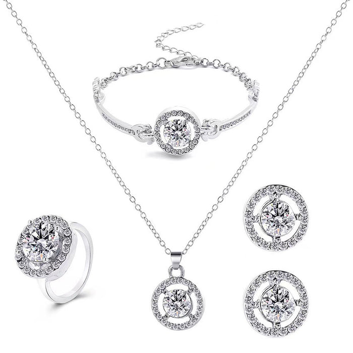 Wholesale Jewelry Set with Inlaid Rhinestone Necklace Earrings and Rings JDC-NE-AH003