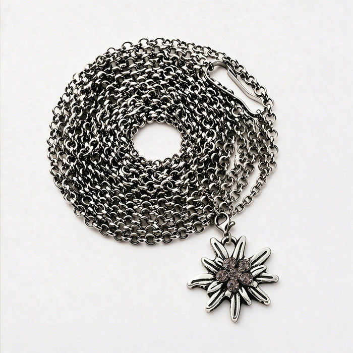 Wholesale Layering Jewelry Edelweiss Long Necklace Rhinestone Pendant Bavarian Folk Style For Beer Festival