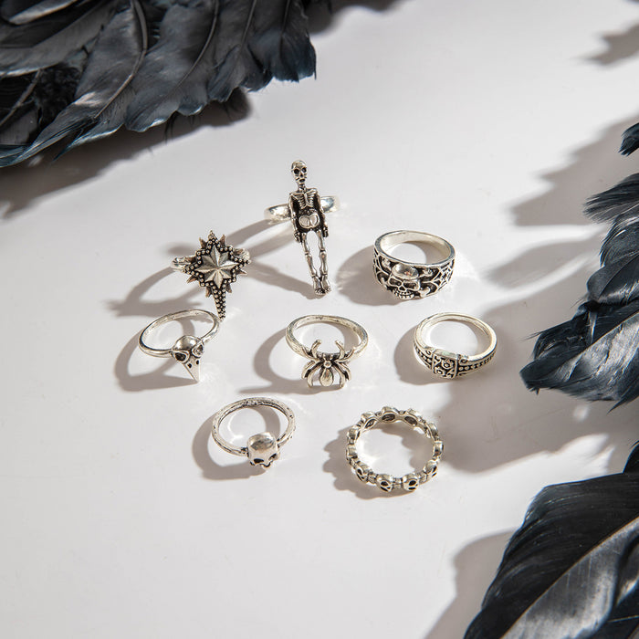 Wholesale Halloween Punk Skull  8-Piece Ring Set Alloy Jewelry Accessory MOQ≥2