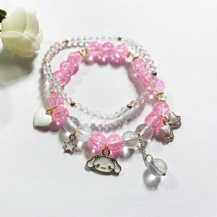 Wholesale Burst Beads Cute Cinnamon Dog Bracelets,  Heart Bow Beaded Bracelets