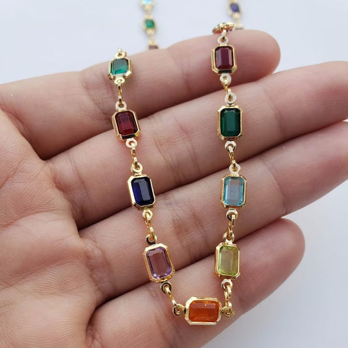 Wholesale Colorful gemstone necklace, collarbone chain, simple double-sided diamond bracelet, rainbow crystal, women's high-end accessory