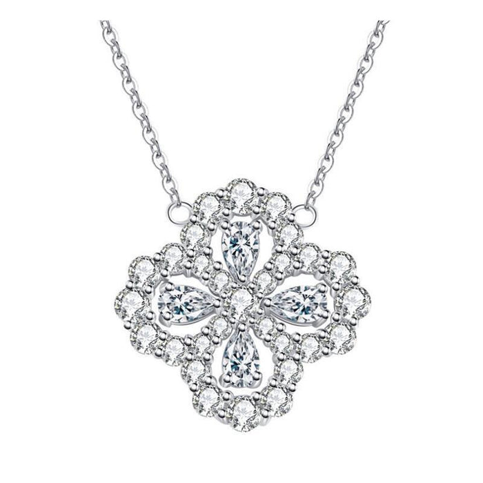 Wholesale Pure silver clover full diamond light luxury lucky women's necklace fashionable and versatile