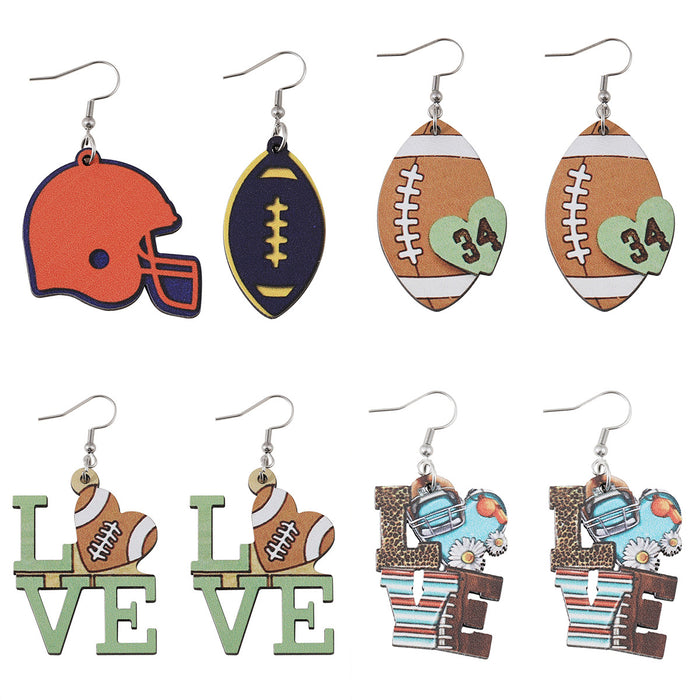 Wholesale Love Rugby LOVE Pendant Earrings Wooden Double-sided Sports Ear Accessories
