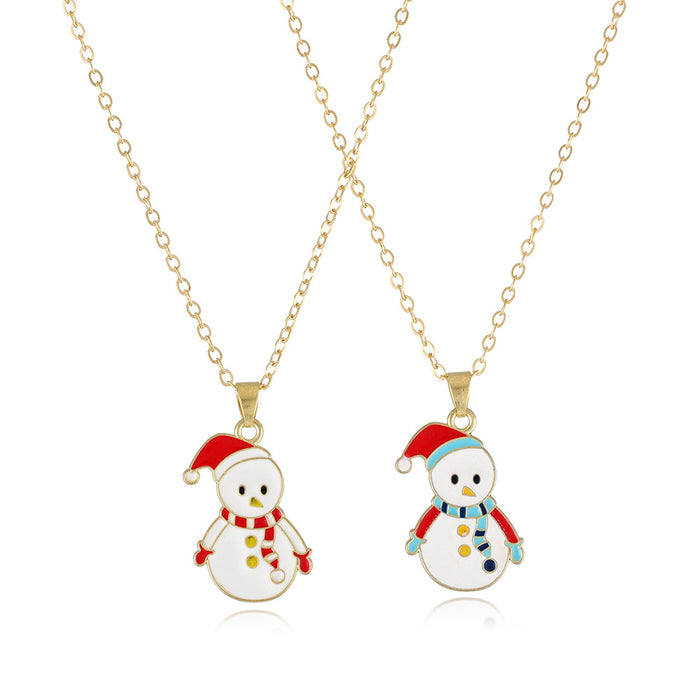 Wholesale Christmas Series Children' s Good Friend Necklace Set Snowman Christmas Tree Pendant Alloy Oil Dropping Cartoon Jewelry