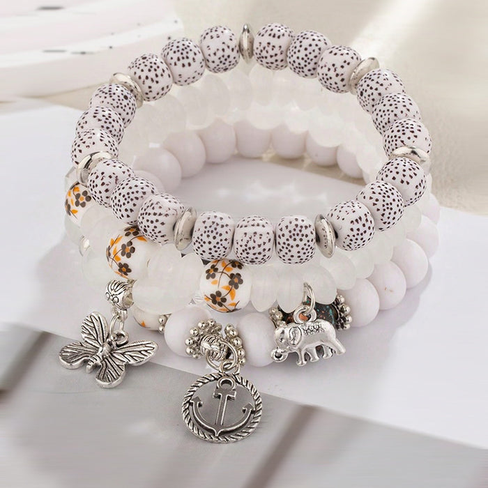 Wholesale Chinese Style Ceramic Multi-layer Beaded Butterfly Pendant Bracelet JDC-BT-FeiYa009