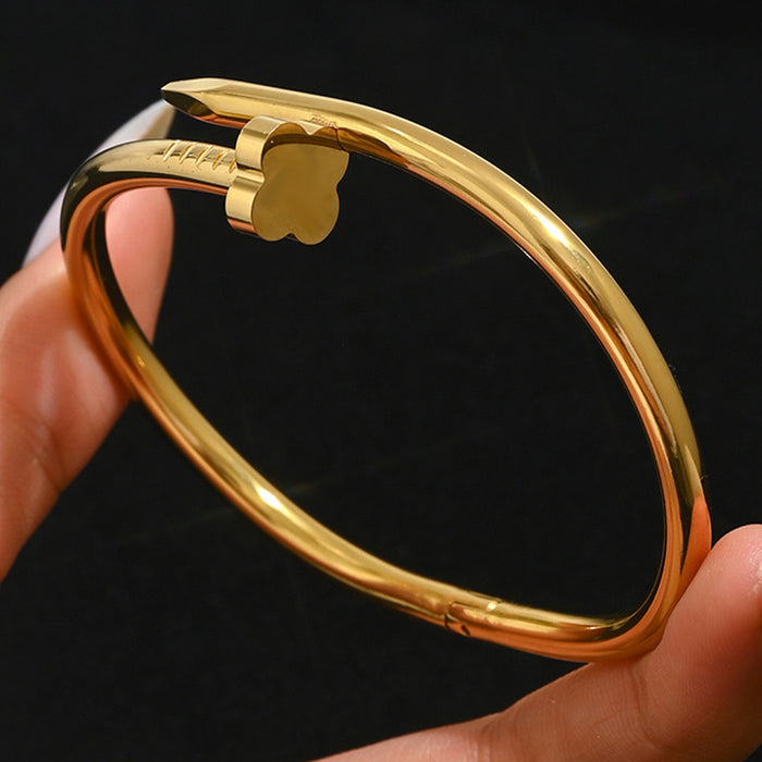 Wholesale Titanium Steel 18K Gold Plated Four Leaf Clover Bangle Set Row Set Sparkle Design Trendy Fashion Jewelry Accessory