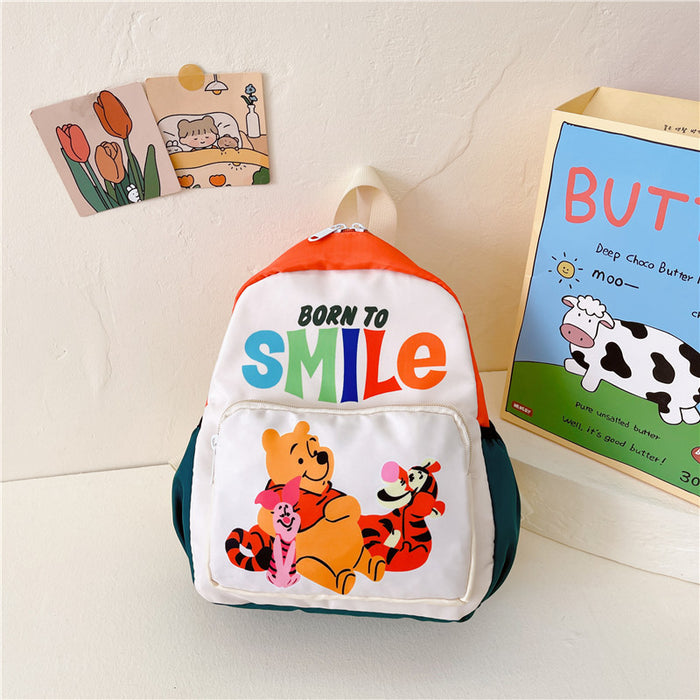Wholesale Children' s cartoon pattern color-blocked Oxford cloth backpack