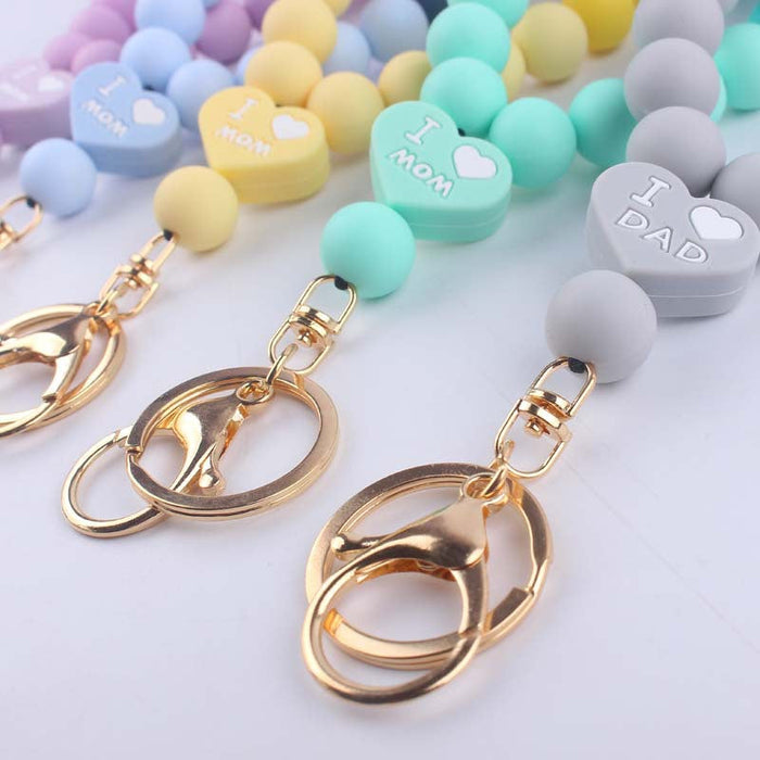 Wholesale Cartoon Double Sided Love Silicone Beaded Wrist Keychain JDC-KC-GuangTian011