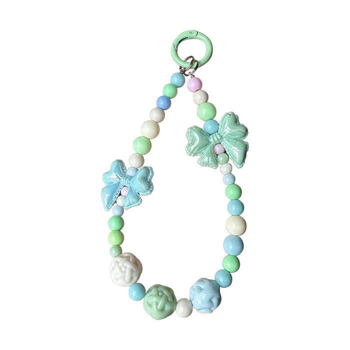 Wholesale Colorful handmade bead key chain exquisite acrylic bow mobile phone chain pendant