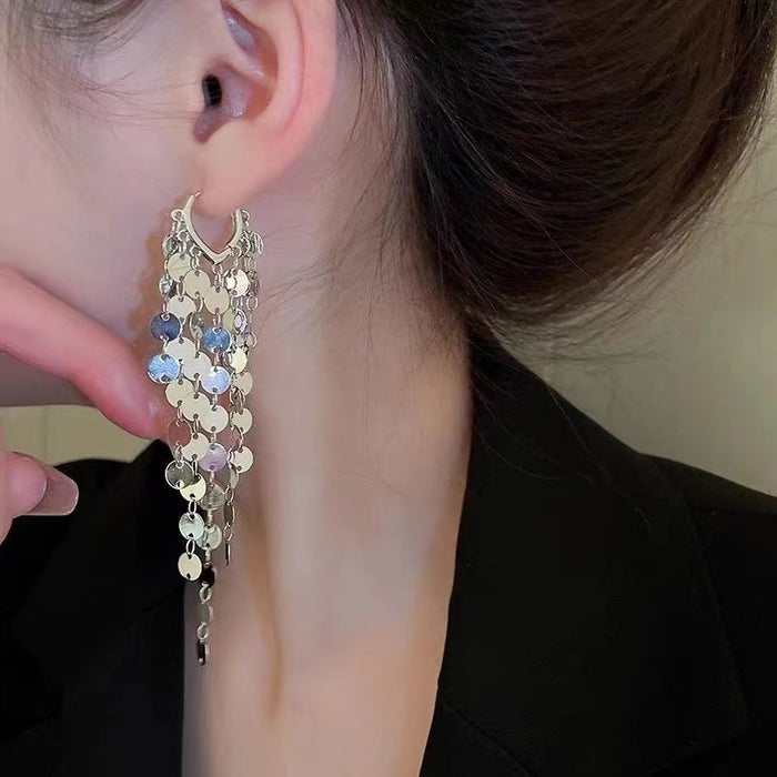 Wholesale Tassel earrings with exaggerated ear loops, niche design, light luxury, fashionable temperament, earrings