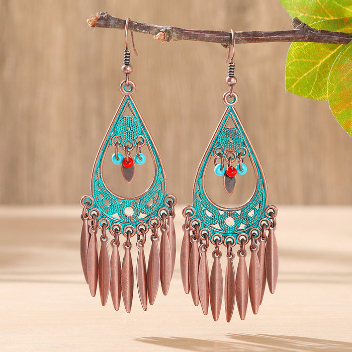 Wholesale Retro Flower Metal Tassel Earrings for Women - Chic Fashion