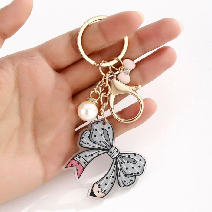 Wholesale Acrylic Pearl Bow Keychain