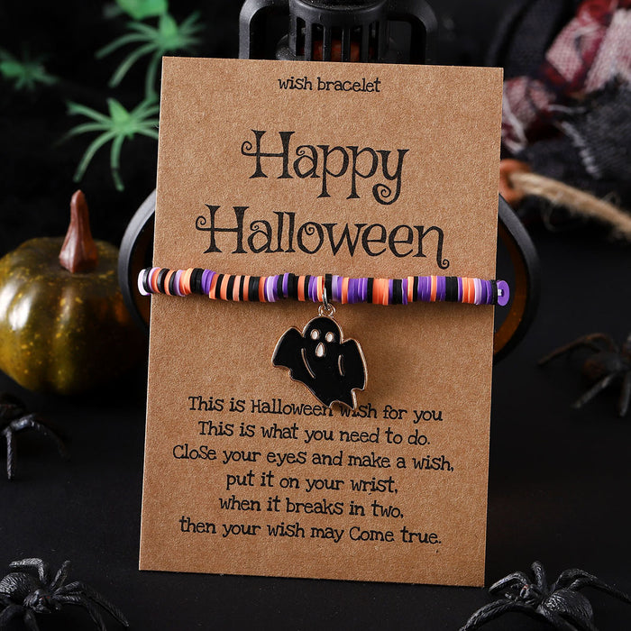 Wholesale  ghost pumpkin skull pendant polymer clay blessing card elastic adjustable bracelet