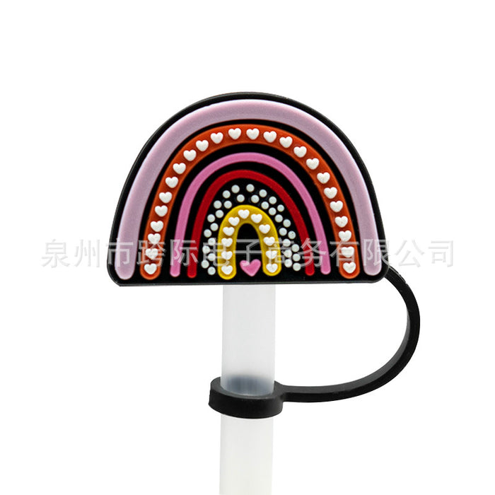 Wholesale New Love Leopard Pattern Straw Cover Straw Cap Silicone Dustproof Stopper Cute Anime Party Straw Decoration Cross border Product