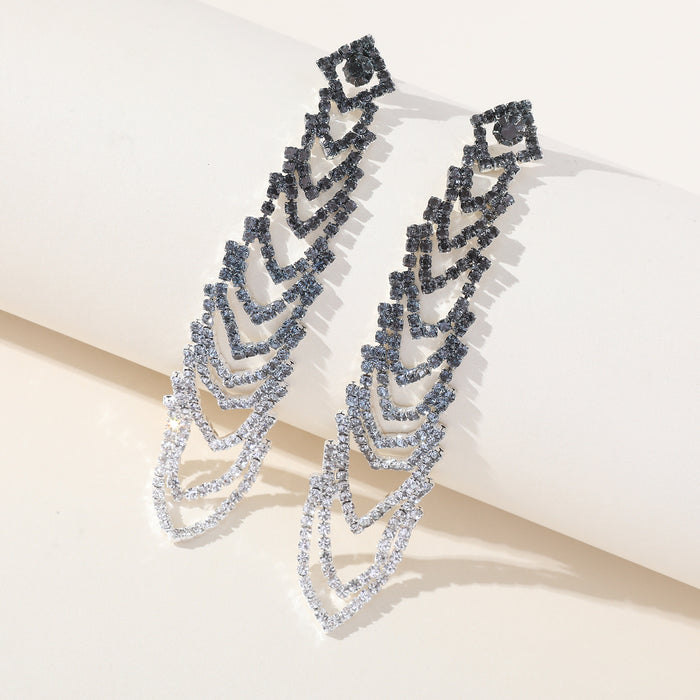 Wholesale Long Gradient Color Rhinestone Tassel Earrings JDC-ES-ShiYi005