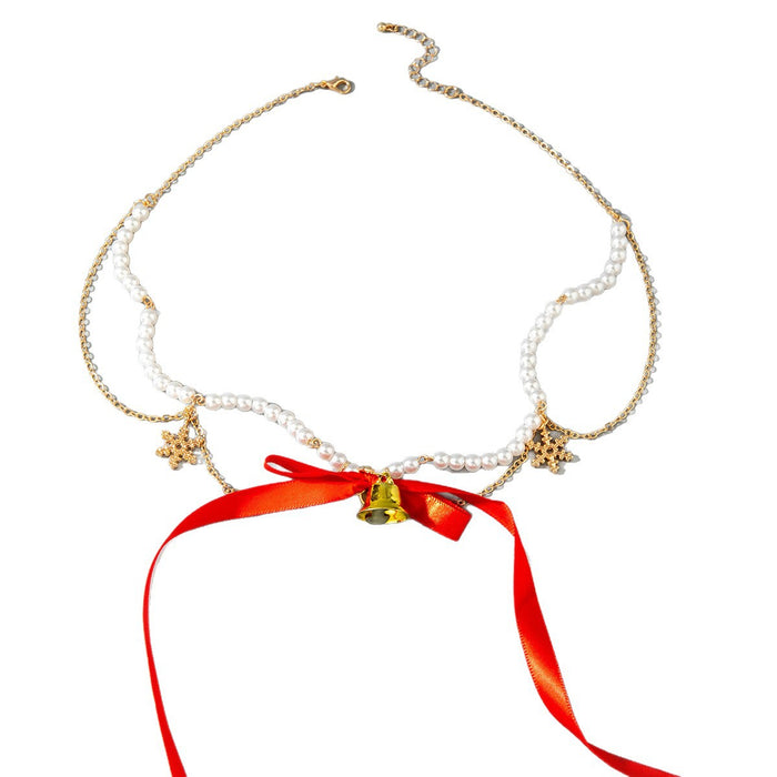 Wholesale Flannel Santa Christmas Tree Necklace Hand Knitted Beaded Jewelry Accessory MOQ≥2