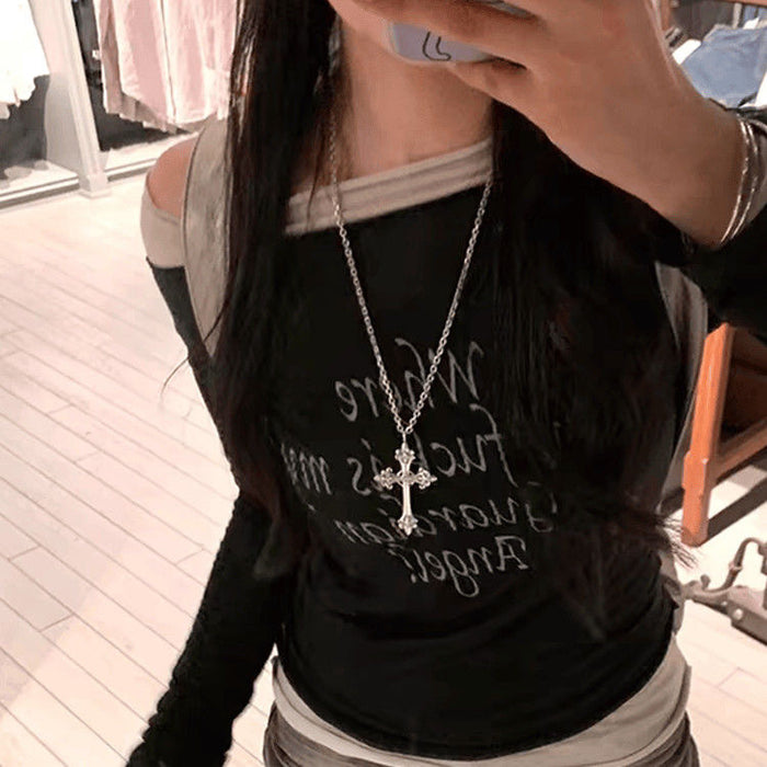 Wholesale Small niche design silver cross pendant retro necklace accessory