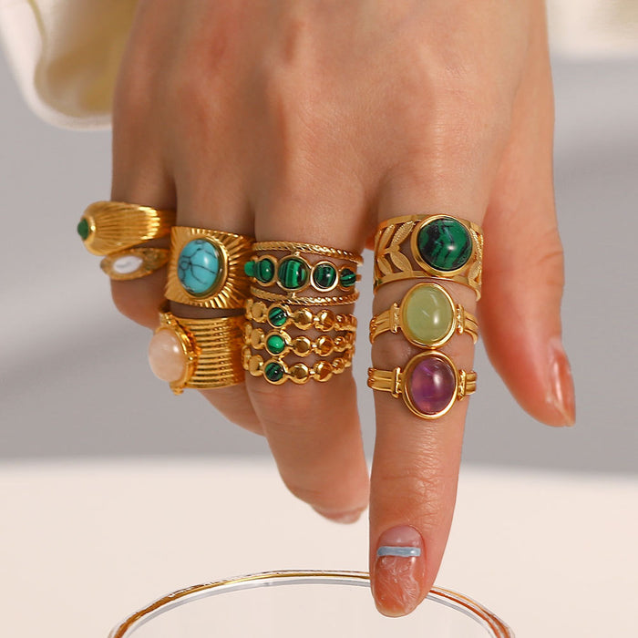 Wholesale Natural stone ring, versatile gemstone bracelet, titanium steel open ring