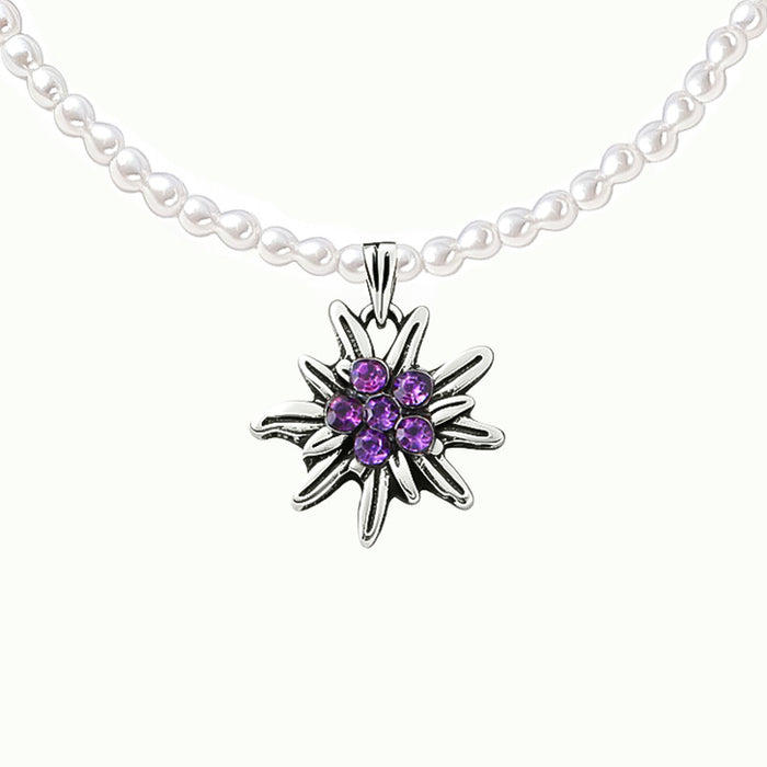 Wholesale Vintage Edelweiss Pendant Necklace Faux Pearl Rhinestone Oktoberfest Themed Women S Collarbone Chain Fashion Jewelry