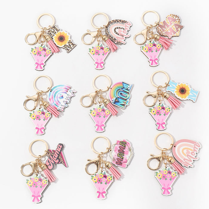 Wholesale Mother's Day Wooden MOM Pendant Keychain JDC-KC-HuiWen018