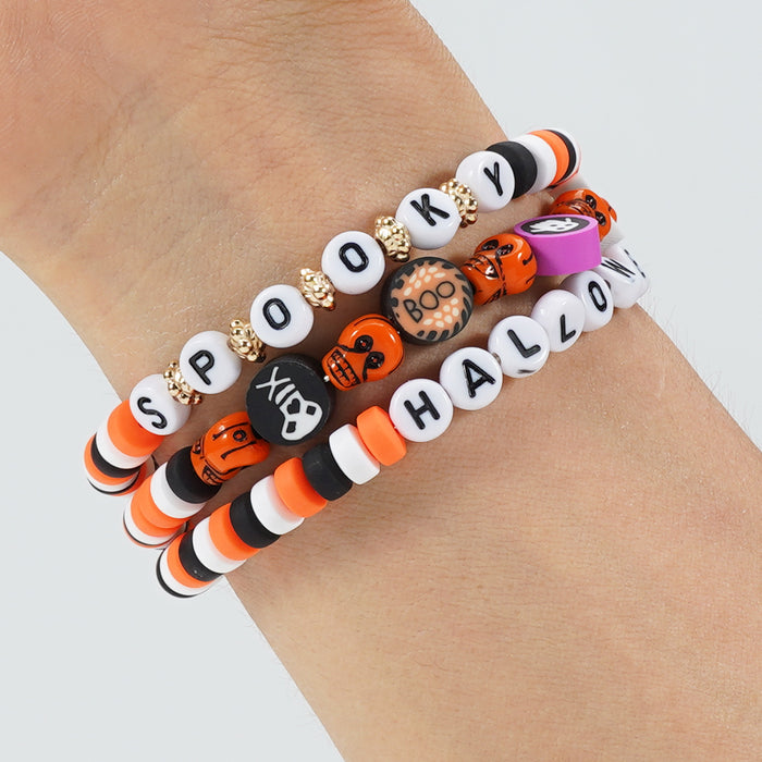 Wholesale Halloween Letter HALLOWEEN BOO SPOOKY Bead Soft Ceramic Bracelet JDC-BT-Xiny063